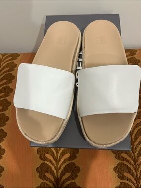 Abeo White Leather Slide Mules with Tan Footbed